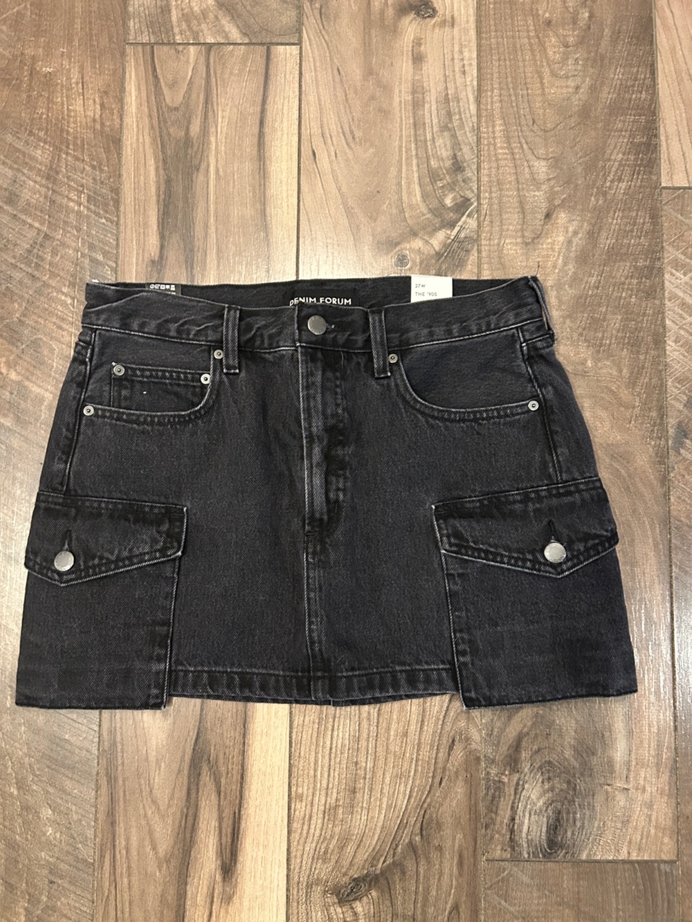 Denim Forum Black Denim Cargo Pocket Mini Skirt 27